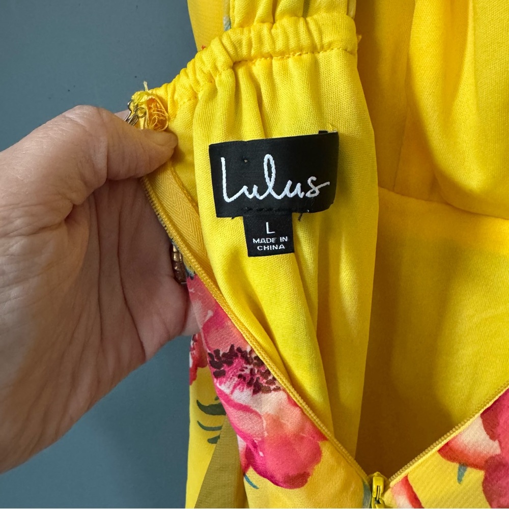 Lulu's Tropic Wonder Yellow Floral Midi Dress Womens Size Large - Picture 2 of 16